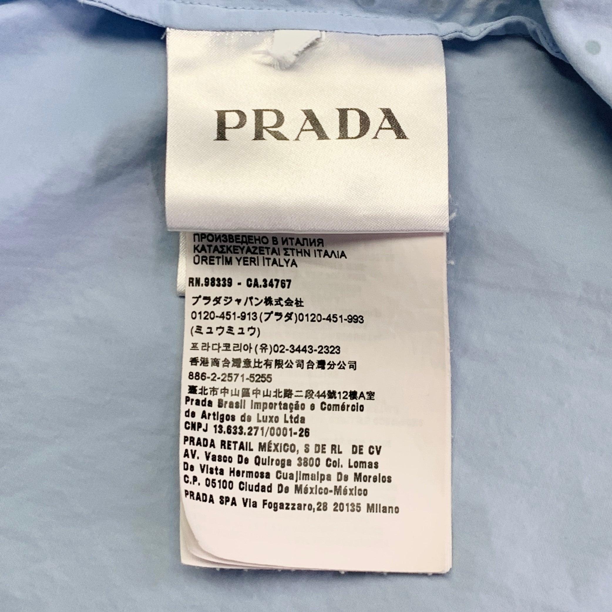 PRADA Size M Blue Silver Studded Cotton Zip Up Long Sleeve Shirt For Sale 2