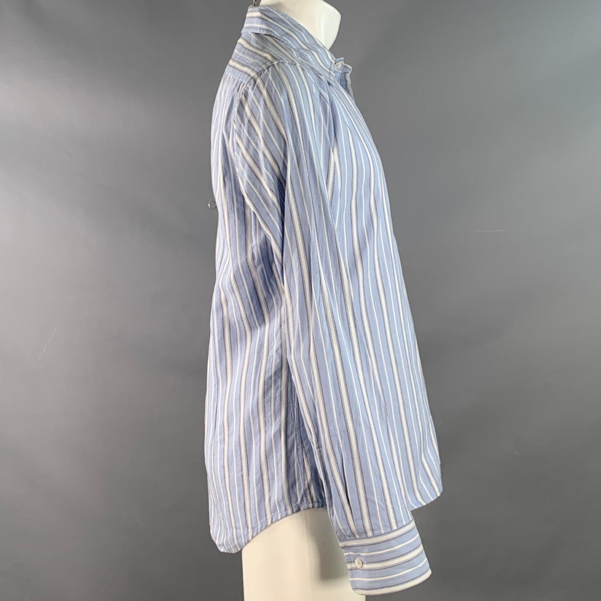 Gris PRADA Size M Blue White Brown Stripe Jacquard Cotton Blend Long Sleeve Shirt (Chemise à manches longues en coton mélangé) en vente