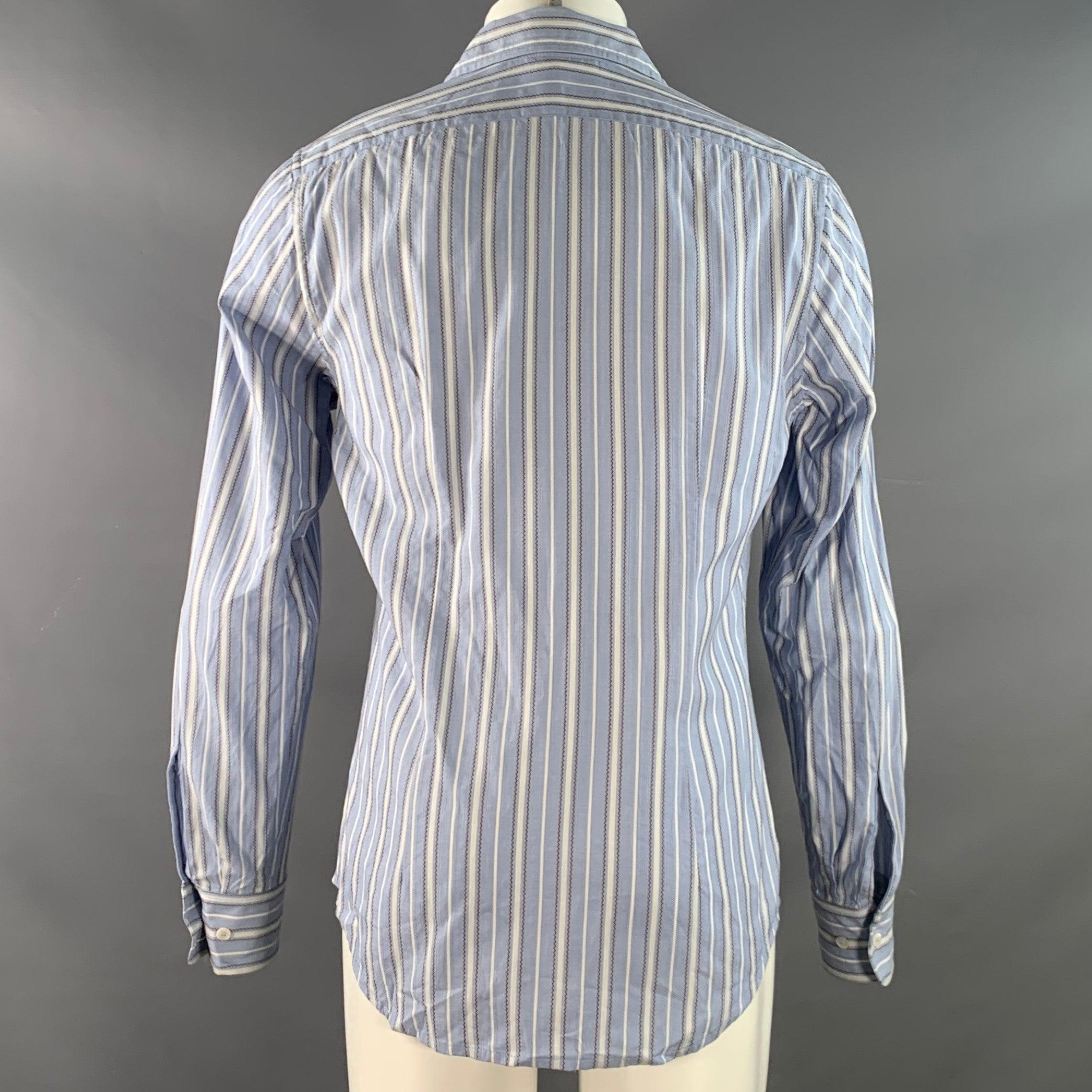 PRADA Size M Blue White Brown Stripe Jacquard Cotton Blend Long Sleeve Shirt (Chemise à manches longues en coton mélangé) Excellent état - En vente à San Francisco, CA