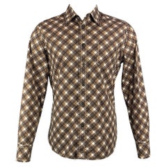 PRADA Size M Brown & White Plaid Cotton Button Up Long Sleeve Shirt