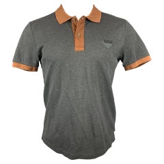 PRADA Size M Charcoal & Brown Pique Buttoned Polo