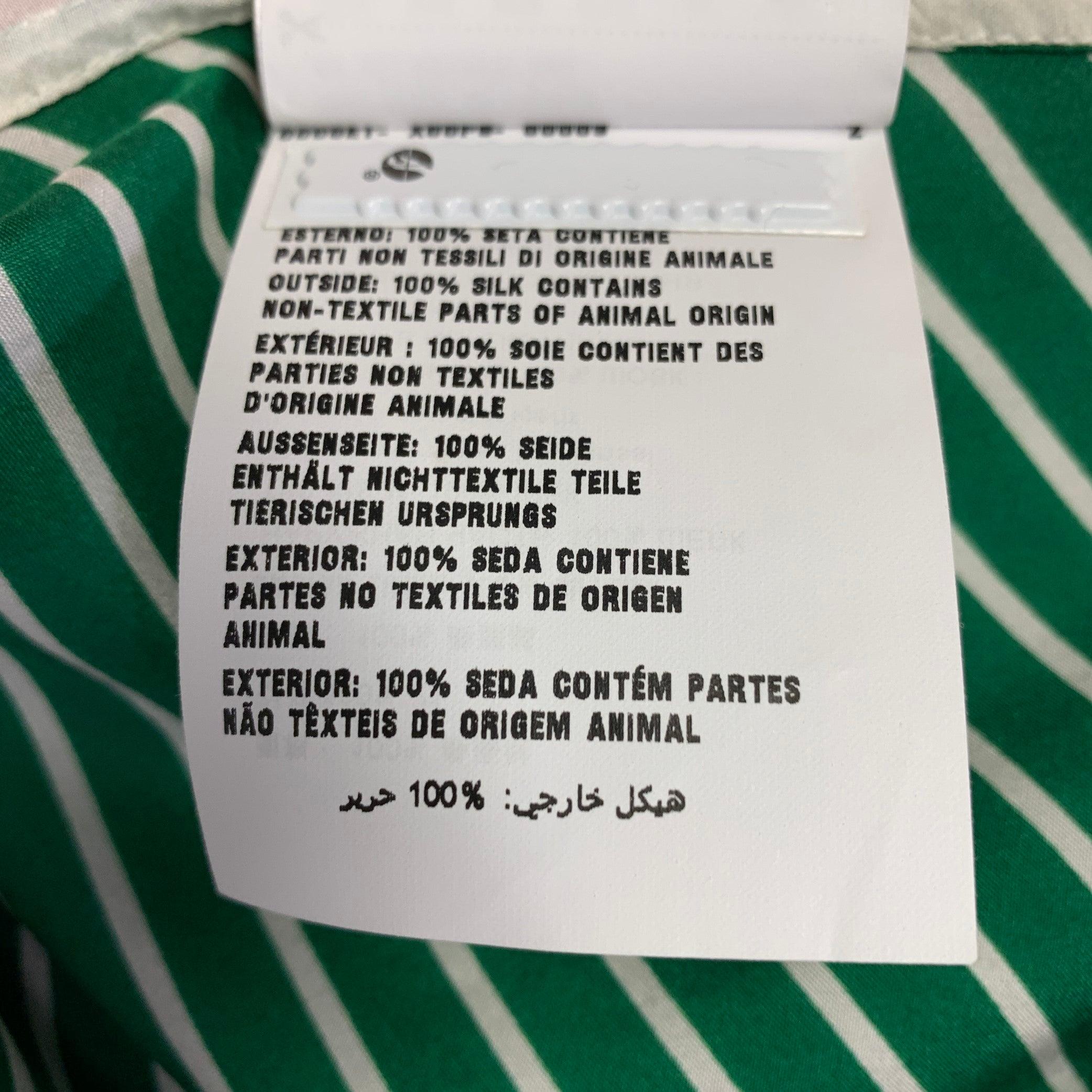 PRADA Size M Green White Stripe Silk One Pocket Long Sleeve Shirt 4