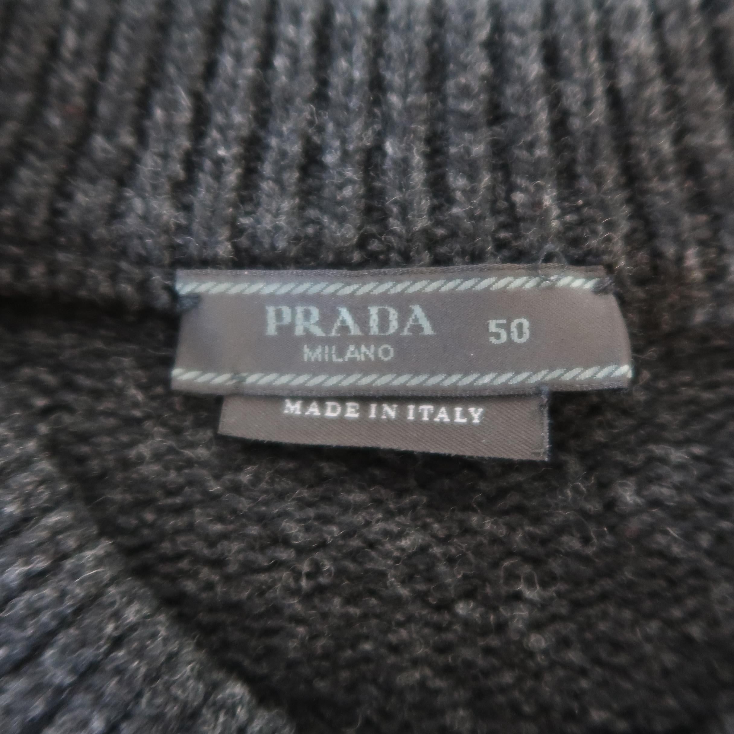 Men's PRADA Size M Grey & Black Heathered Ombre Wool / Cashmere Crew-Neck Sweater