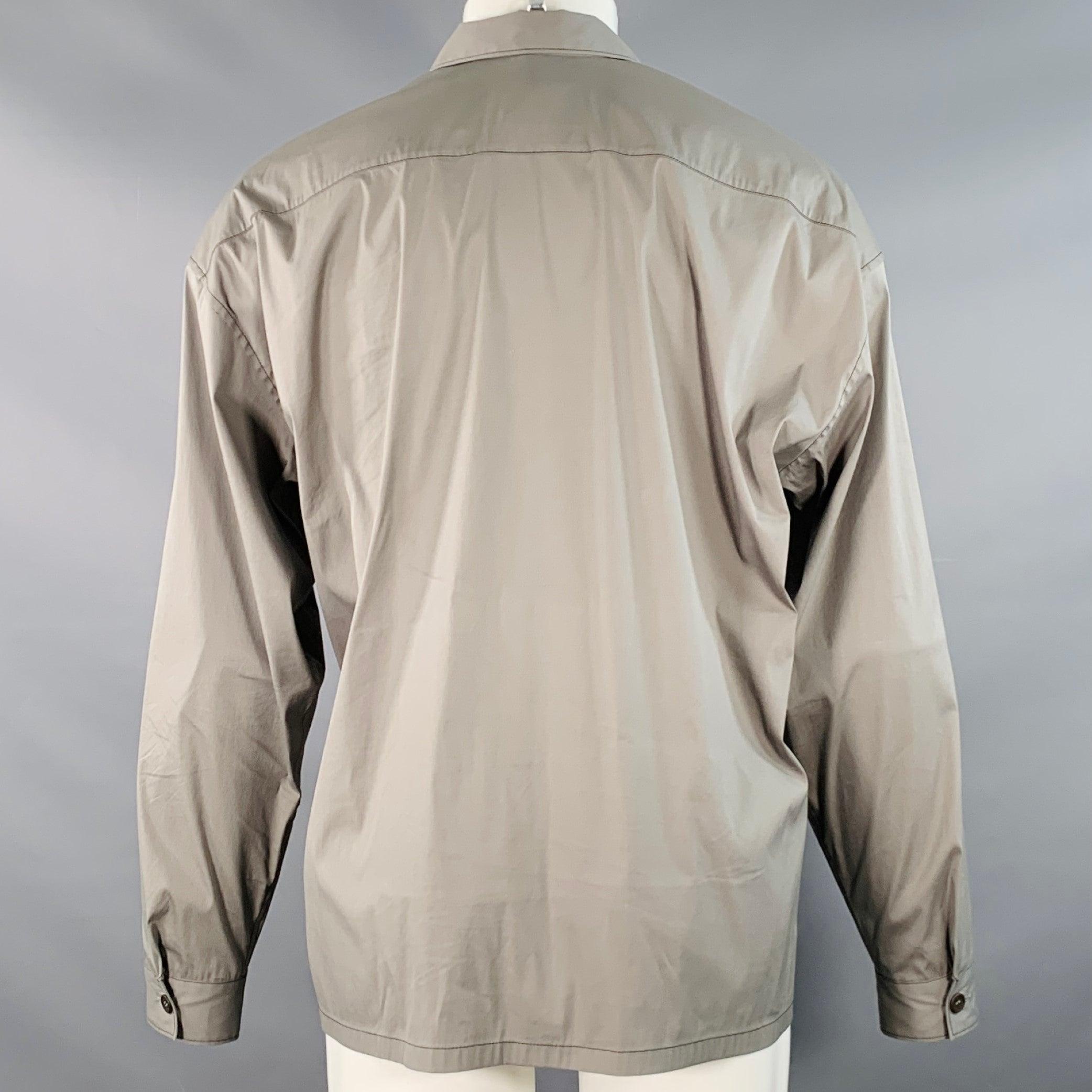 Uomo PRADA Taglia M Grigio Miscela di Cotone Zip Up Una Tasca Camicia Giacca in vendita