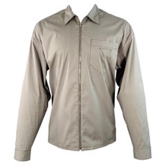 PRADA Taglia M Grigio Miscela di Cotone Zip Up Una Tasca Camicia Giacca