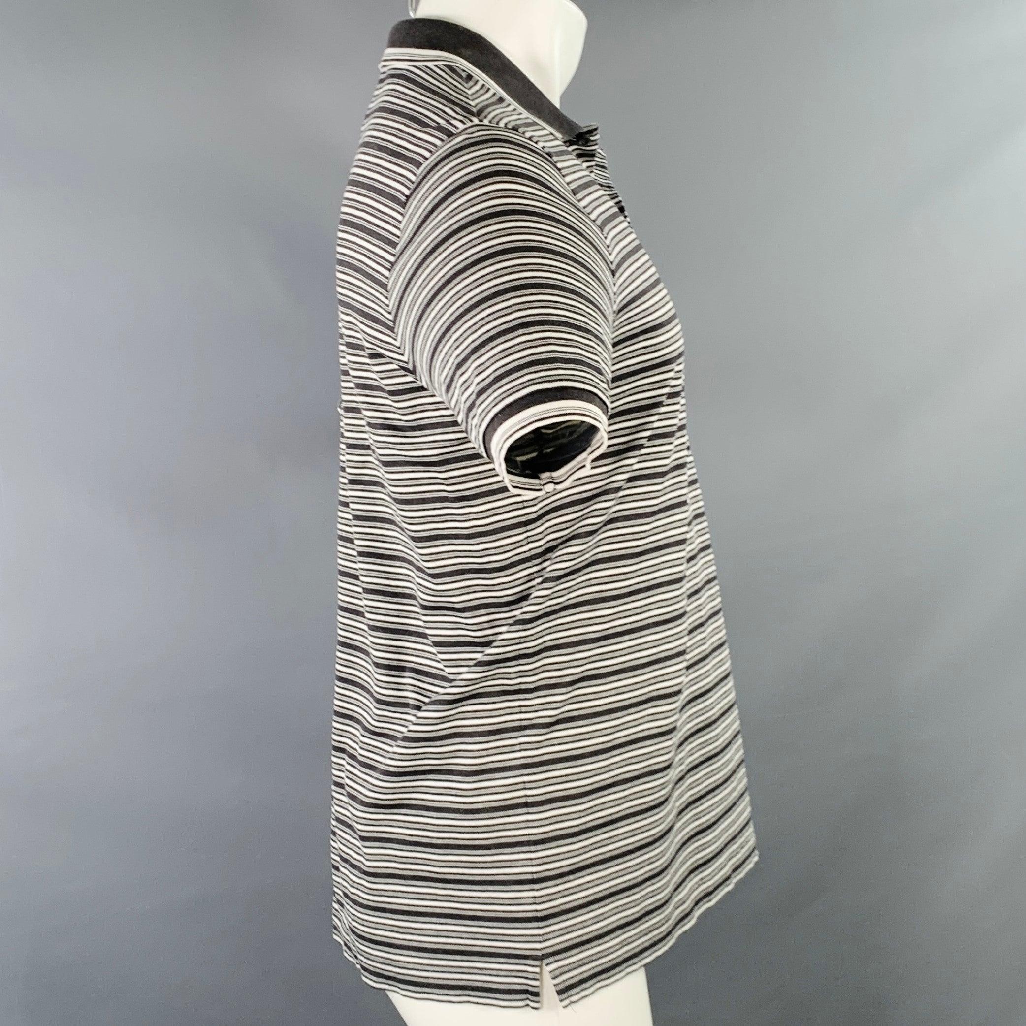 Gris PRADA Taille M Polo boutonné en coton piqué à rayures grises et blanches en vente