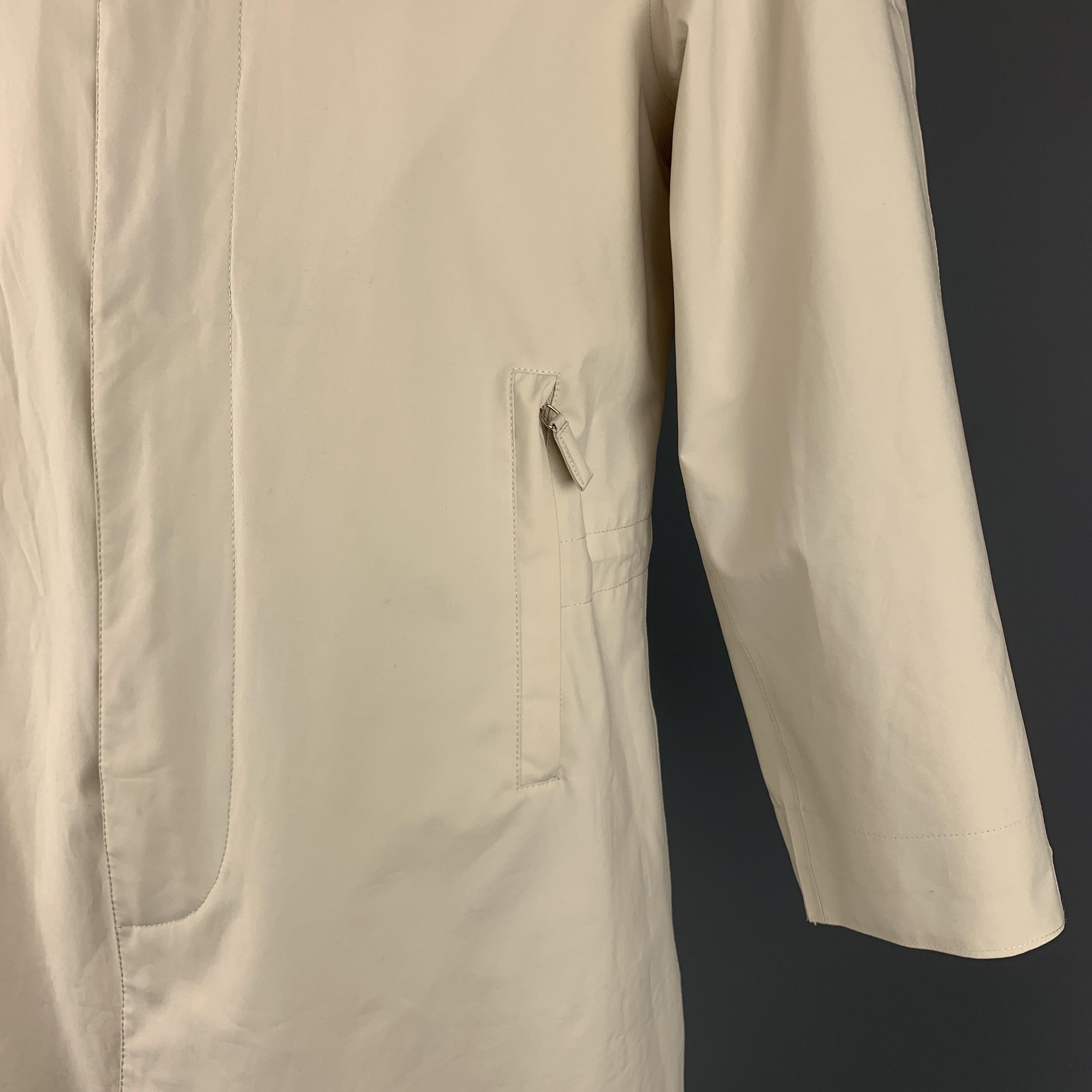 Beige PRADA Size M Ivory Polyester Ribbed Collar Long Coat