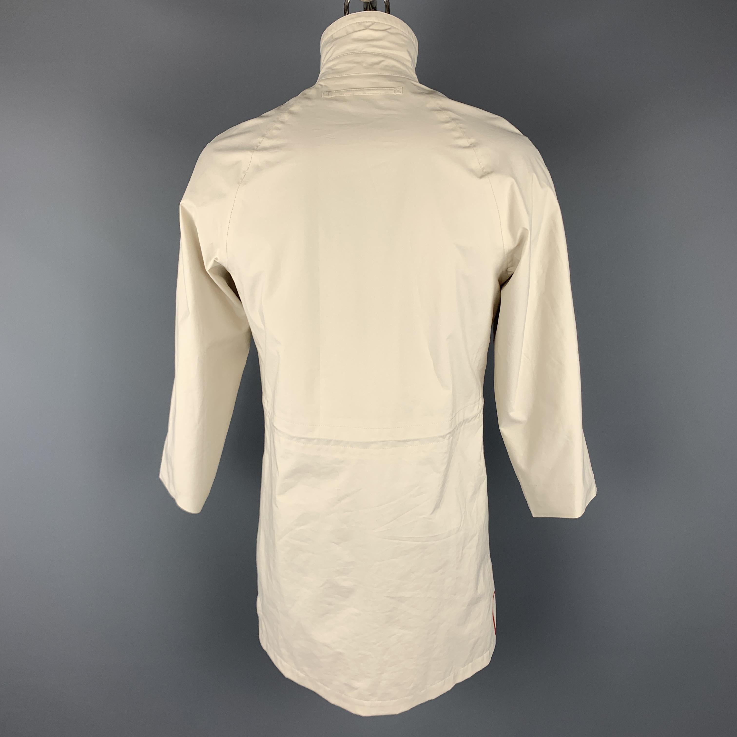 Men's PRADA Size M Ivory Polyester Ribbed Collar Long Coat