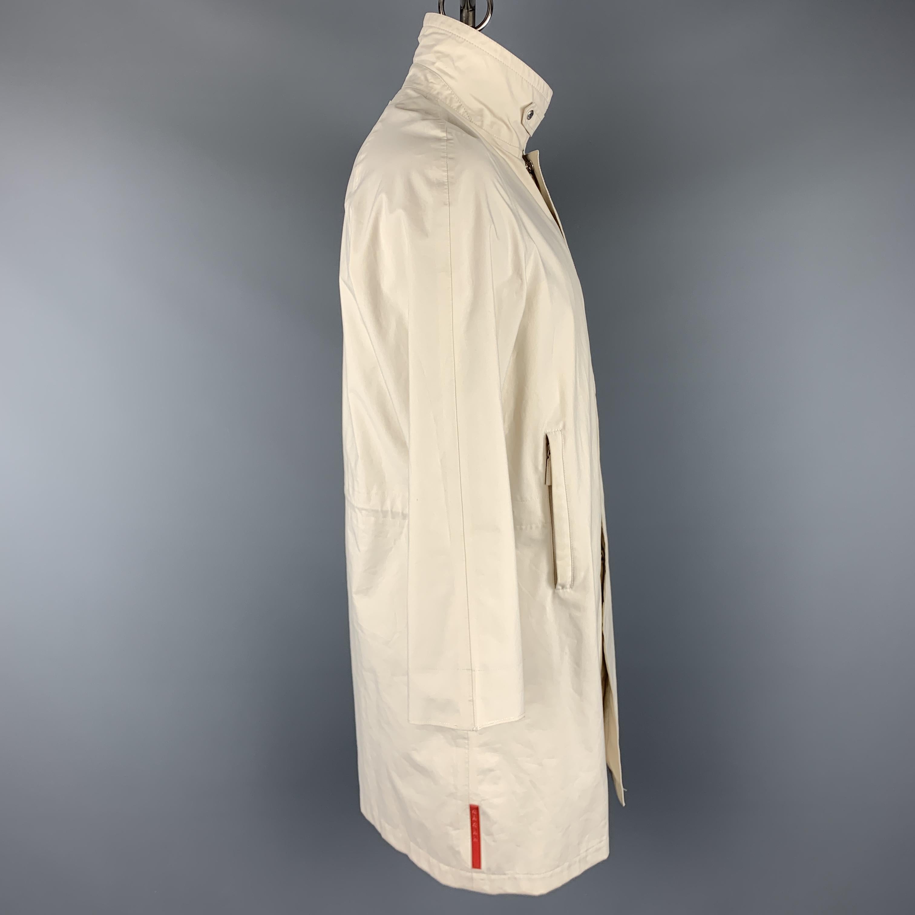 PRADA Size M Ivory Polyester Ribbed Collar Long Coat 2