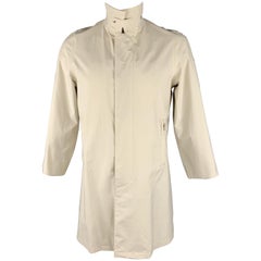 PRADA Size M Ivory Polyester Ribbed Collar Long Coat