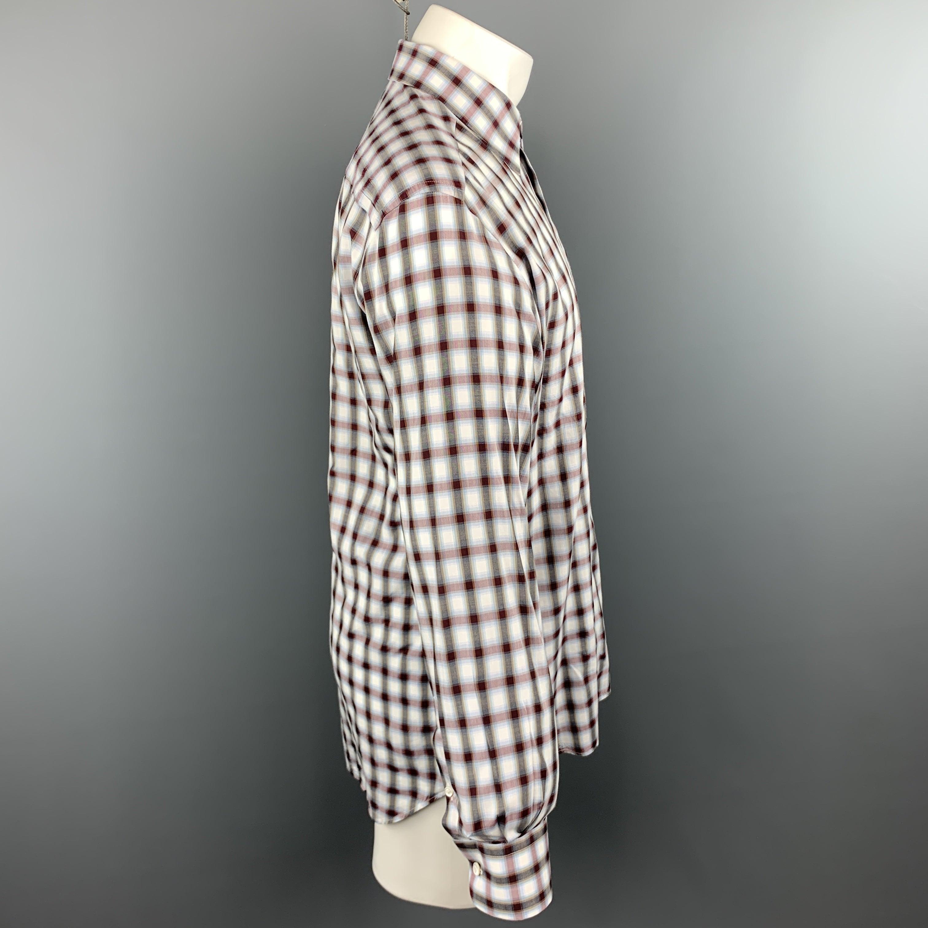 PRADA - Chemise à manches longues boutonnée en coton à carreaux multicolores, taille M Excellent état - En vente à San Francisco, CA