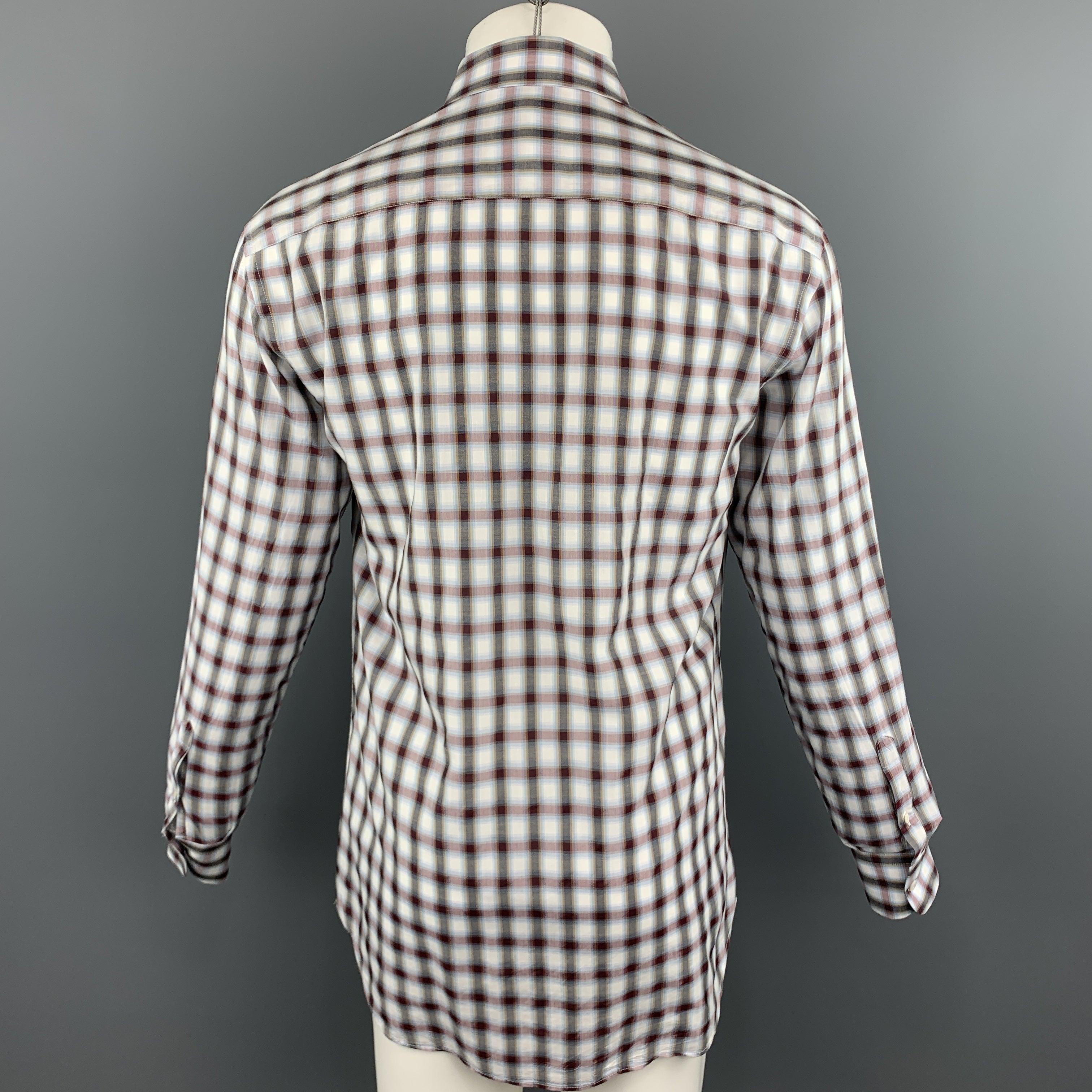 Men's PRADA Size M Multi-Color Plaid Cotton Button Up Long Sleeve Shirt