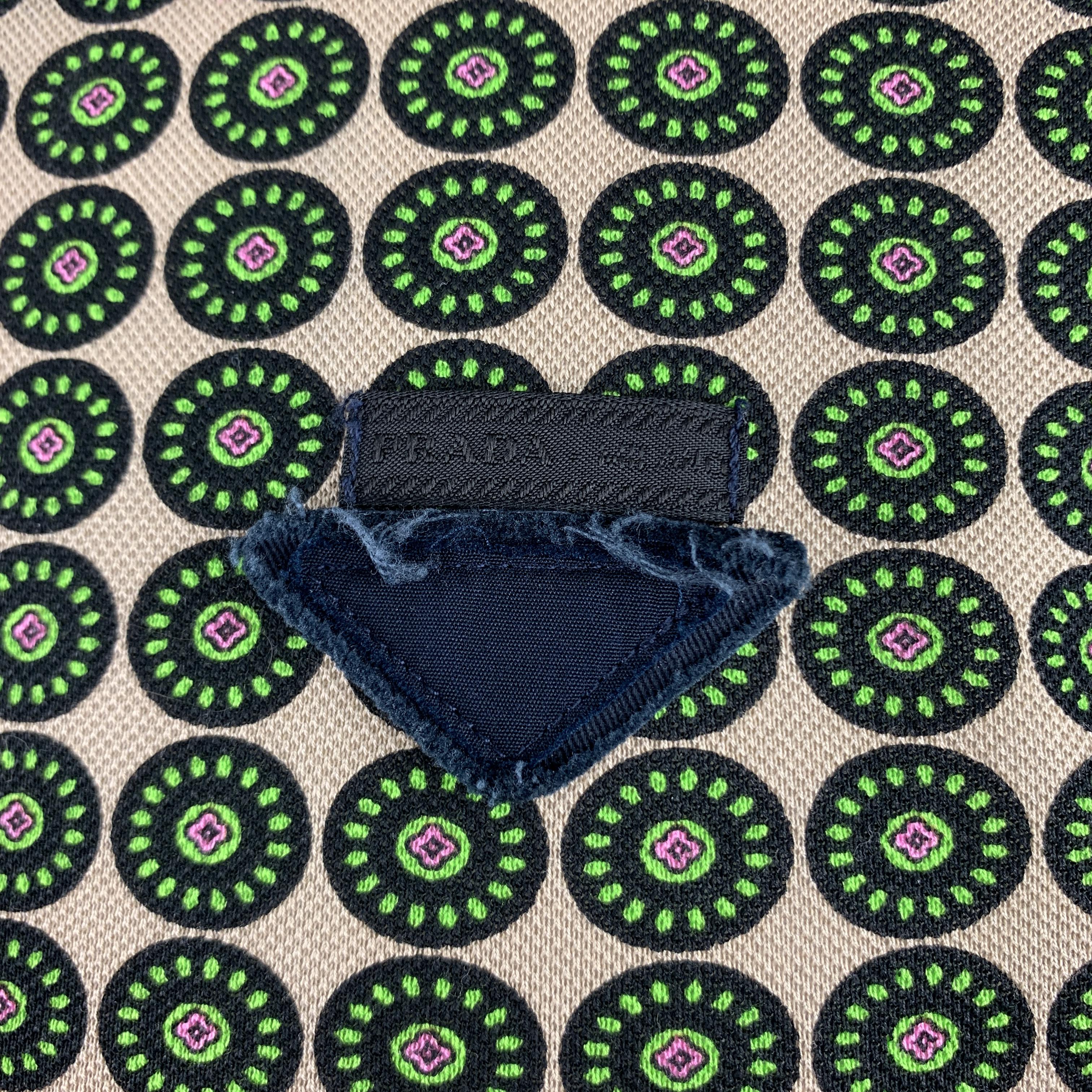 Black PRADA Size M Navy Beige & Green Circle Print Cotton Buttoned Polo