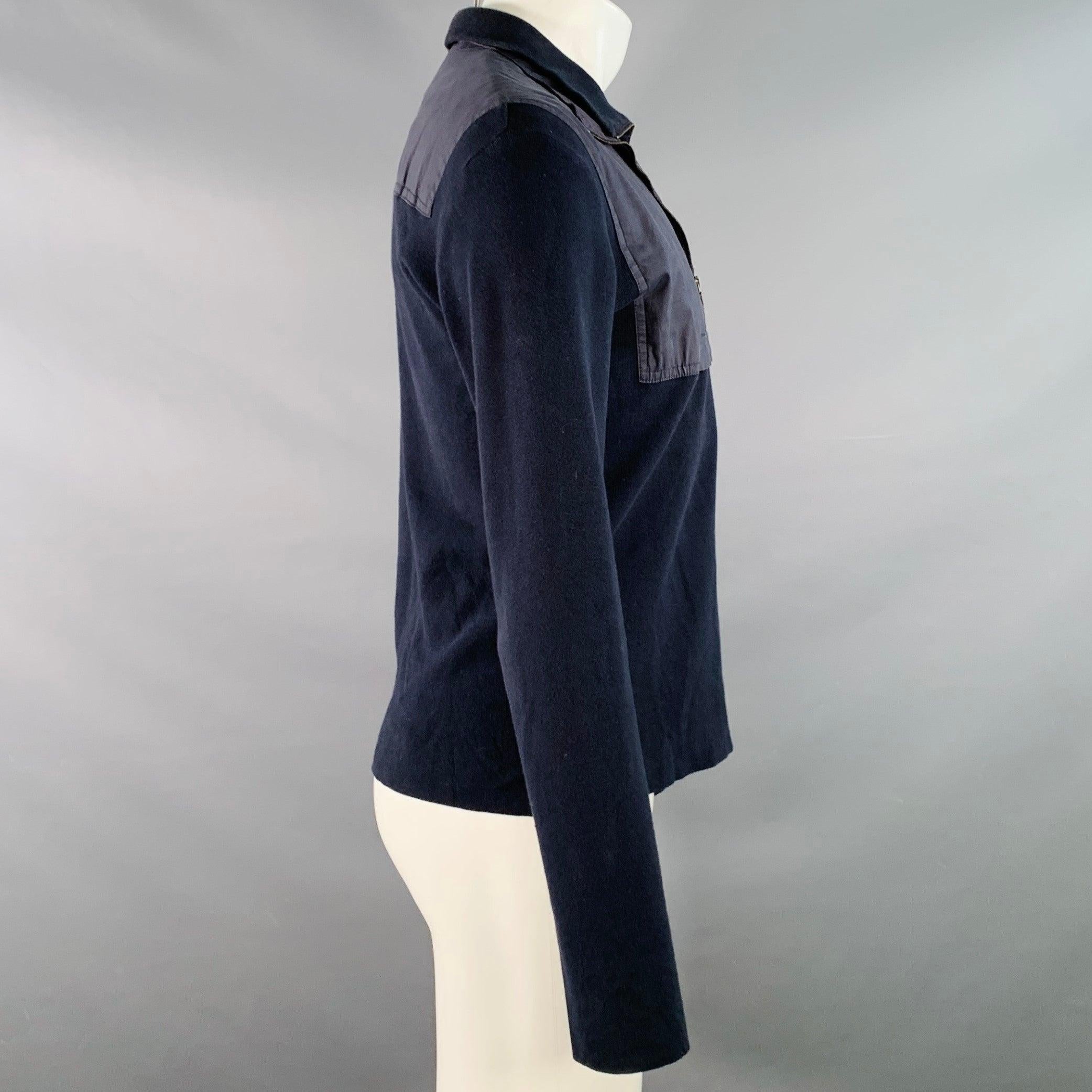 PRADA Size M Navy Cotton Layered 1/4 Zip Pullover In Good Condition For Sale In San Francisco, CA