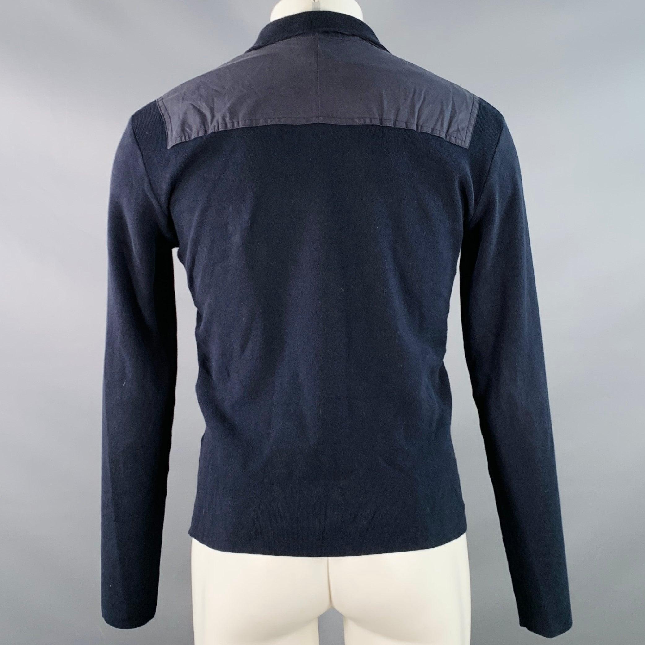Men's PRADA Size M Navy Cotton Layered 1/4 Zip Pullover For Sale