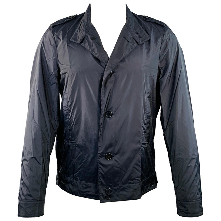 PRADA Size M Navy Nylon Epaulets Buttoned Jacket For Sale at 1stDibs