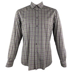 PRADA Size M Purple & Green Plaid Cotton Button Up Long Sleeve Shirt