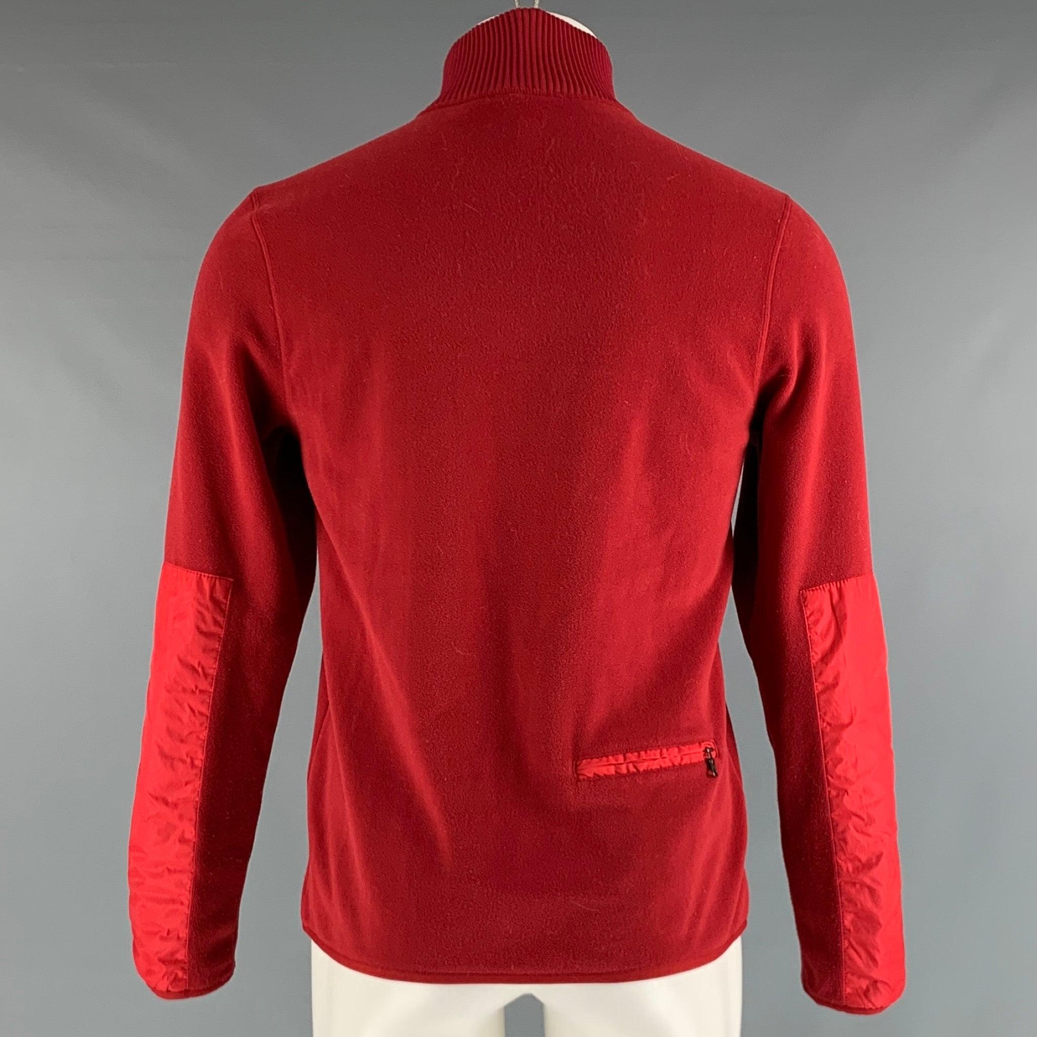 PRADA Size M Red Solid Polyester Zip Up Pullover In Good Condition For Sale In San Francisco, CA