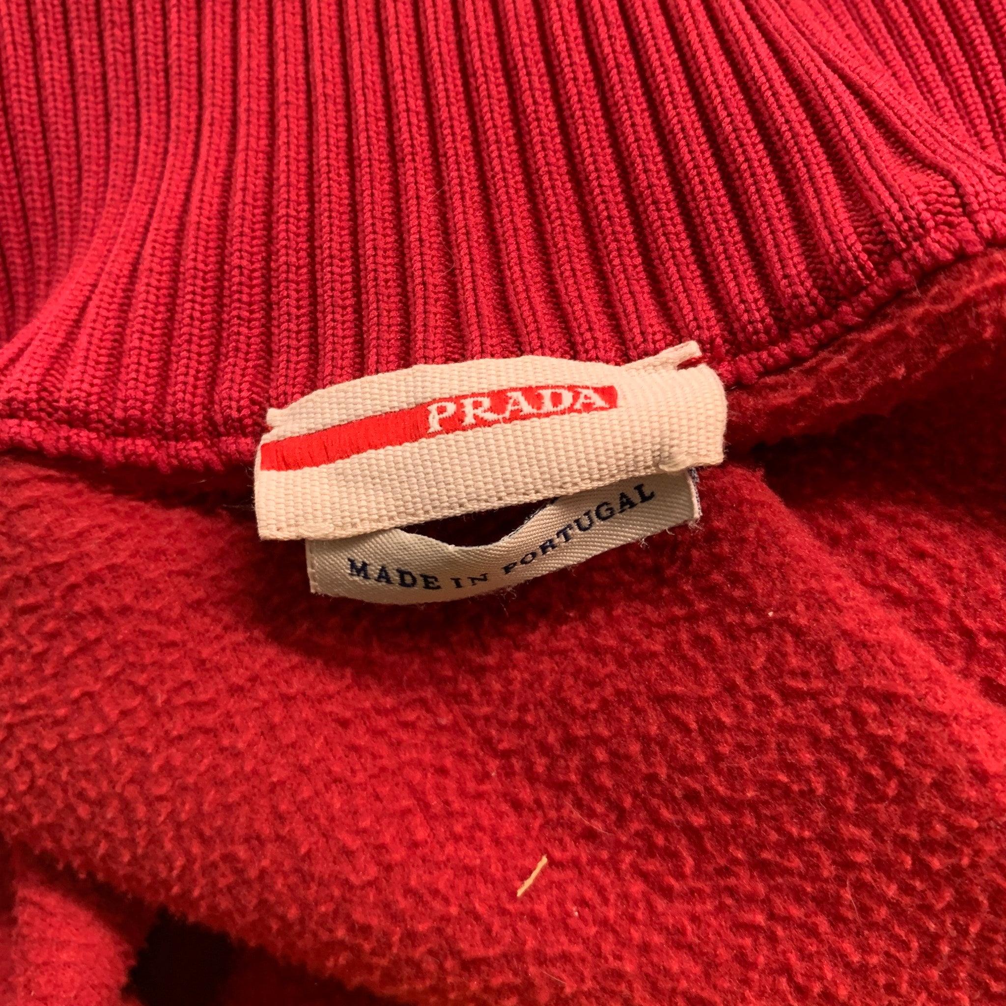 PRADA Größe M Rot Solide Polyester Zip Up Pullover Herren im Angebot