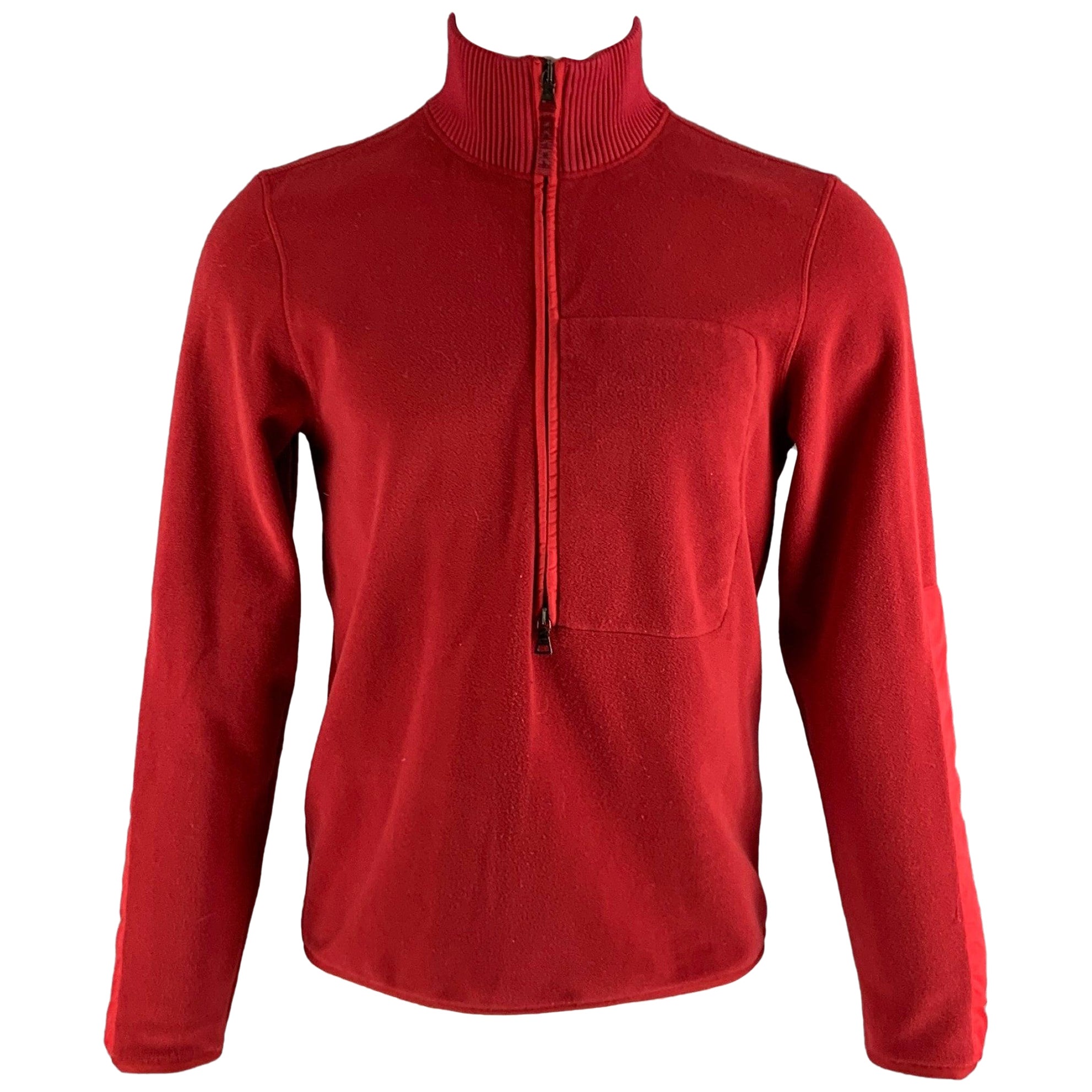 PRADA Size M Red Solid Polyester Zip Up Pullover
