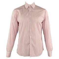 PRADA Size M Red White Blue Stripe Cotton Button Up Long Sleeve Shirt
