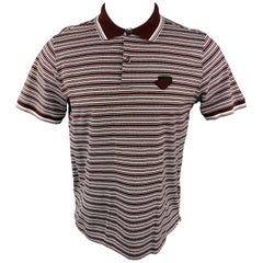 PRADA Size M Stripe Burgundy & White Cotton Buttoned Patch Polo Shirt