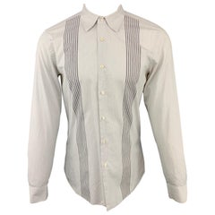 PRADA Size M Stripe Grey Contrast Cotton Button Up Long Sleeve Shirt