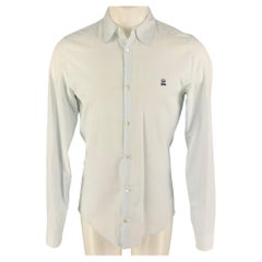PRADA Size M White Light Blue Stripe Cotton Button Up Long Sleeve Shirt