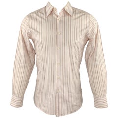 PRADA Size M White Stripe Cotton Button Up Long Sleeve Shirt