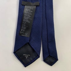 PRADA Size One Size Navy Woven Silk Tie