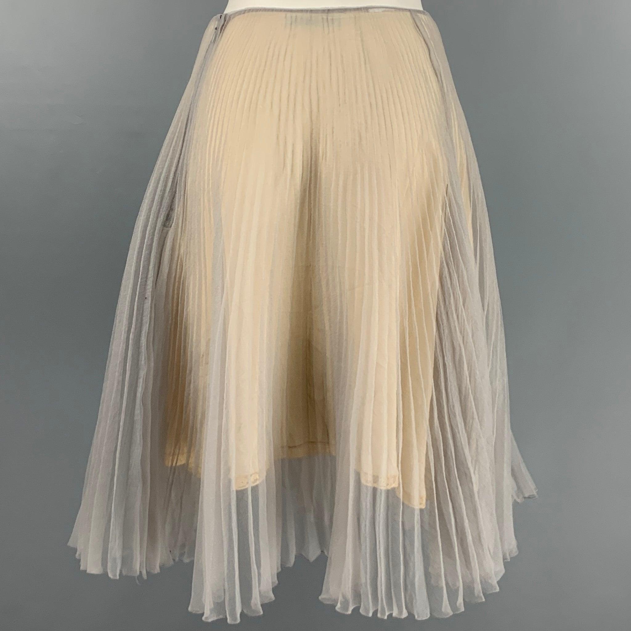 PRADA Size S Beige Green Pleated Double Layer Skirt In Excellent Condition In San Francisco, CA