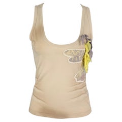 PRADA Size S Beige Grey Cotton Applique Tank Casual Top