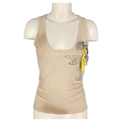 PRADA - Canotta casual in cotone applique grigio beige taglia S