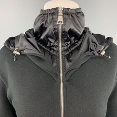 PRADA Size S Black Cotton / Cashmere High Satin Neck Hooded Sweatshirt