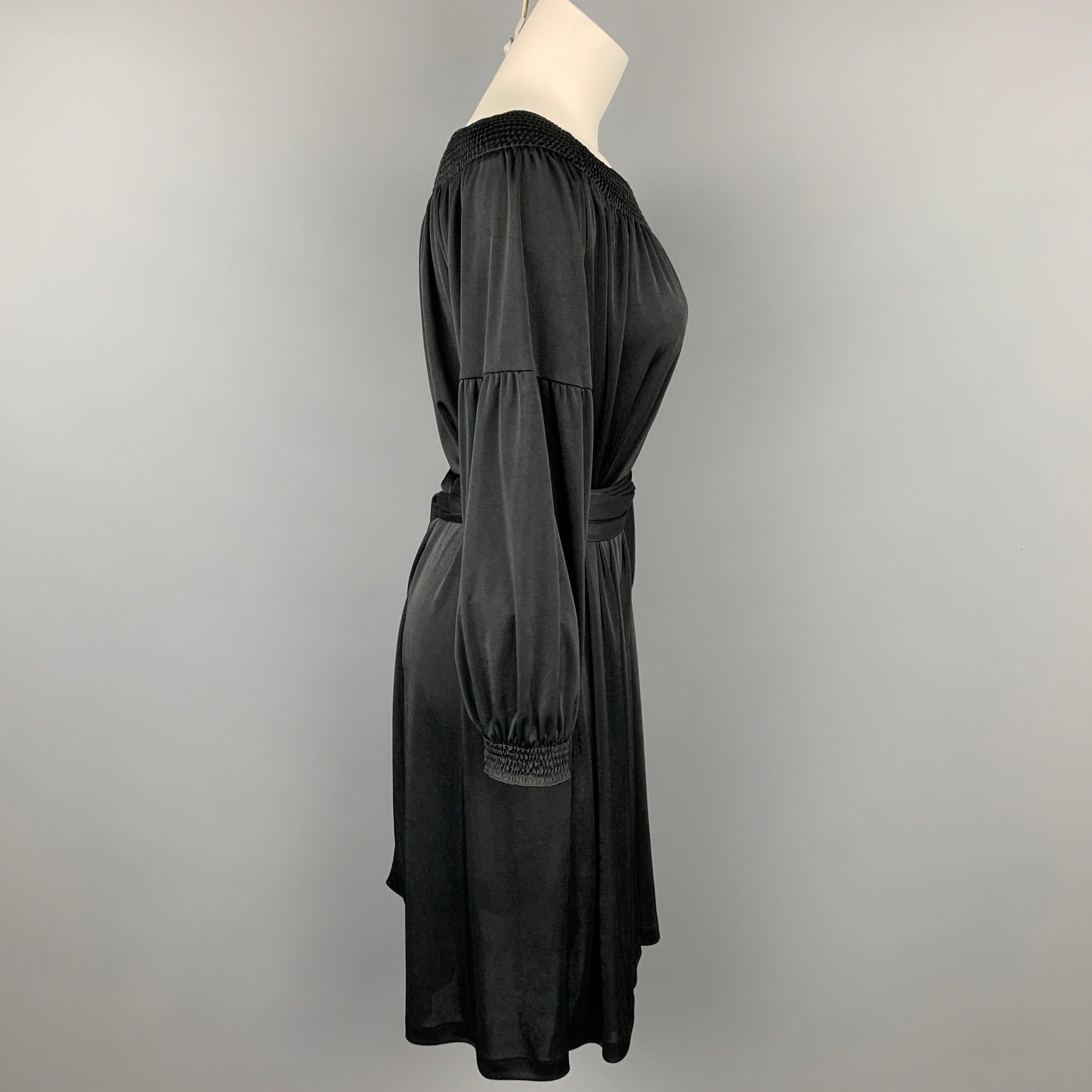 PRADA Size S Black Jersey Polyester Bohemian Belted Dress In Good Condition For Sale In San Francisco, CA