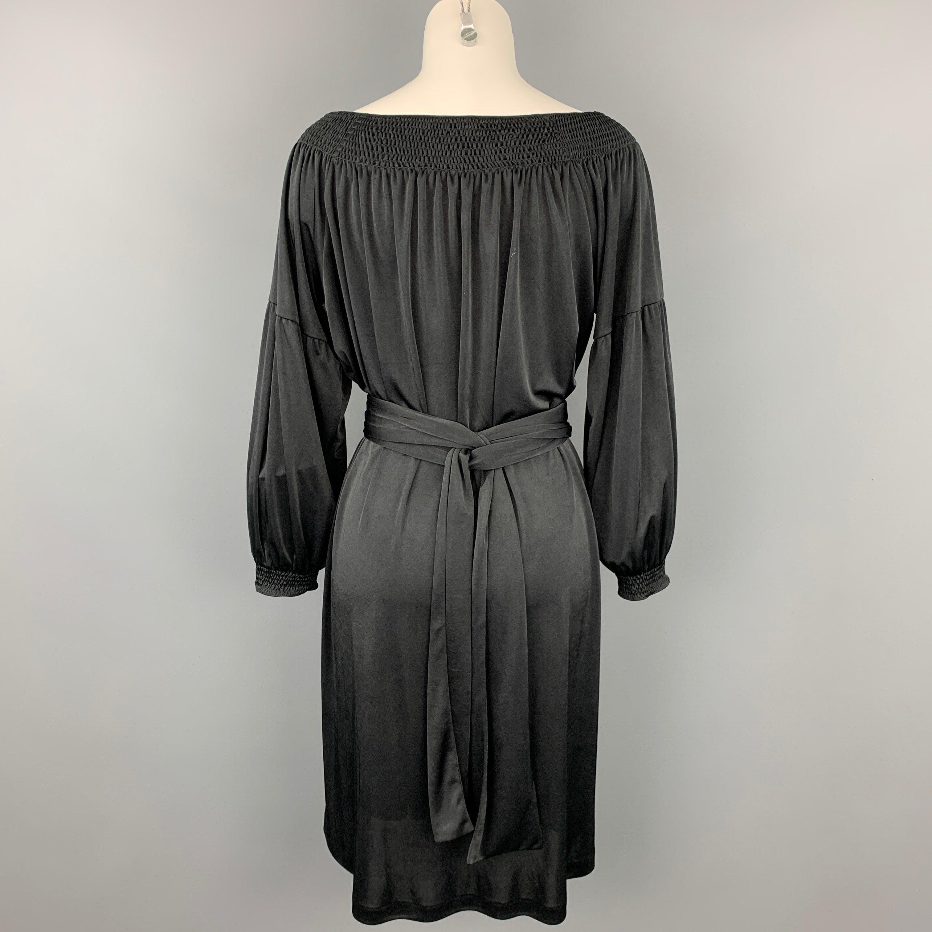 Women's PRADA Size S Black Jersey Polyester Bohemian Belted Dress For Sale