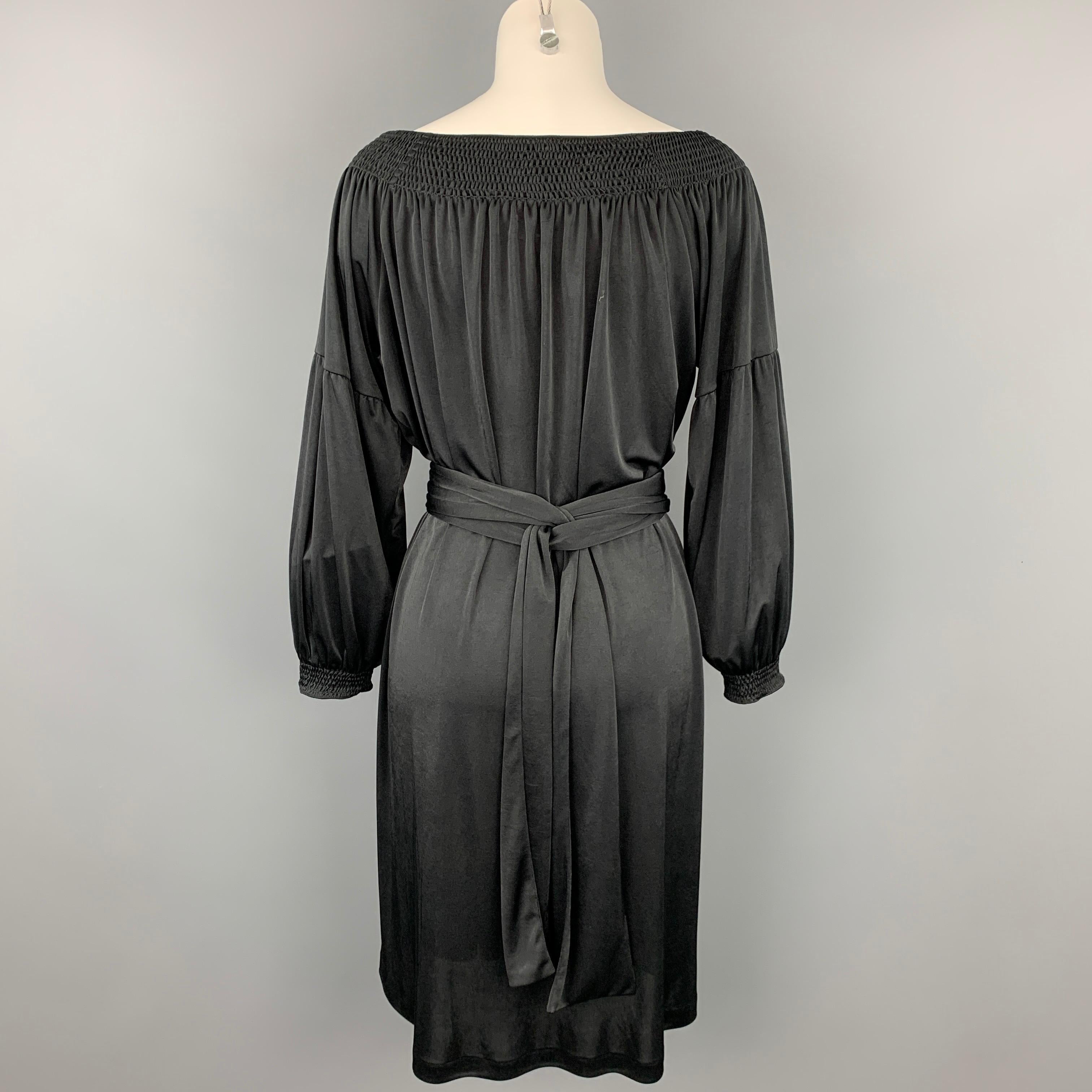 PRADA Size S Black Jersey Polyester Bohemian Belted Dress In Good Condition In San Francisco, CA