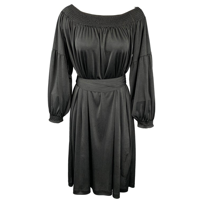 PRADA Size S Black Jersey Polyester Bohemian Belted Dress For Sale at  1stDibs