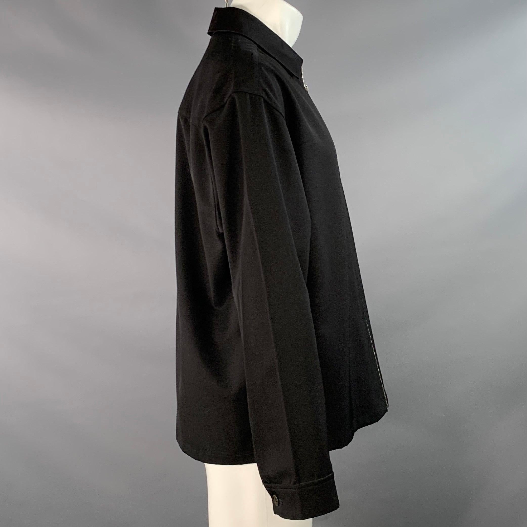 Uomo PRADA Taglia S Nero Lana Vergine Twill Colletto a contrasto Zip Up & Up in vendita
