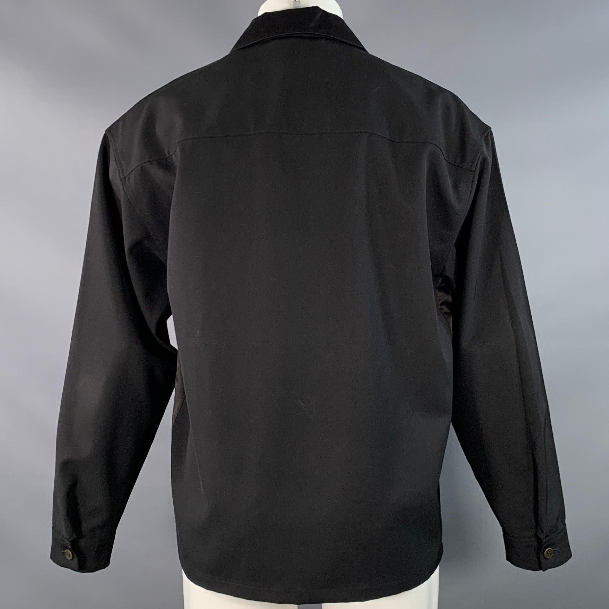 PRADA Taglia S Nero Lana Vergine Twill Colletto a contrasto Zip Up & Up in vendita 2