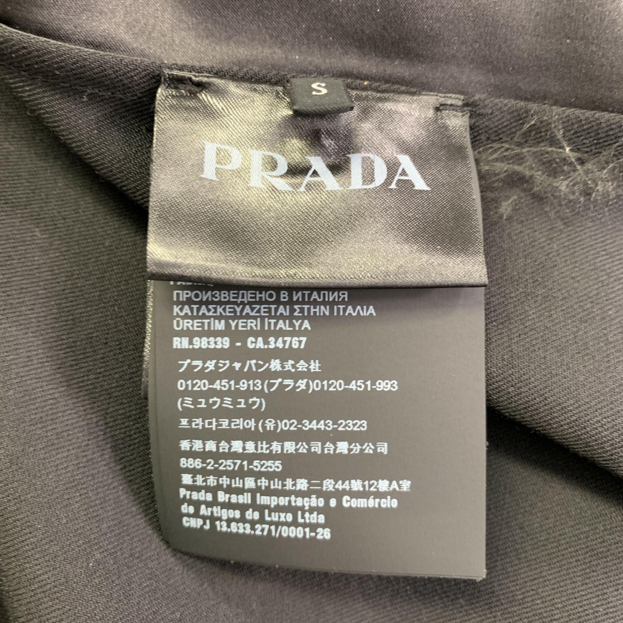 PRADA Taglia S Nero Lana Vergine Twill Colletto a contrasto Zip Up & Up in vendita 4