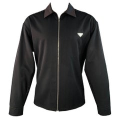 PRADA Taglia S Nero Lana Vergine Twill Colletto a contrasto Zip Up & Up