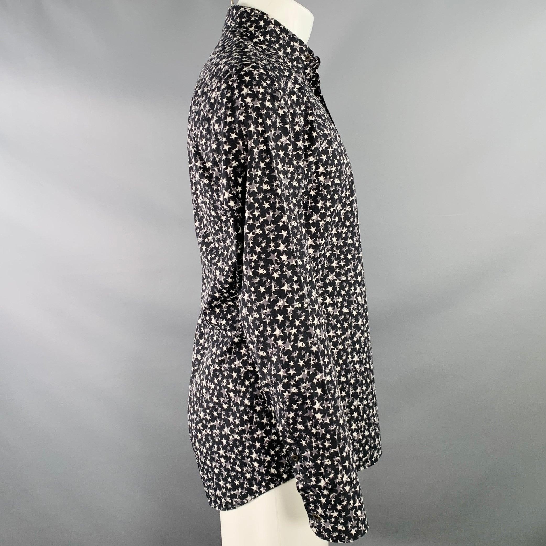 PRADA Size S Black White Grey Stars Cotton Button Up Long Sleeve Shirt In Excellent Condition For Sale In San Francisco, CA