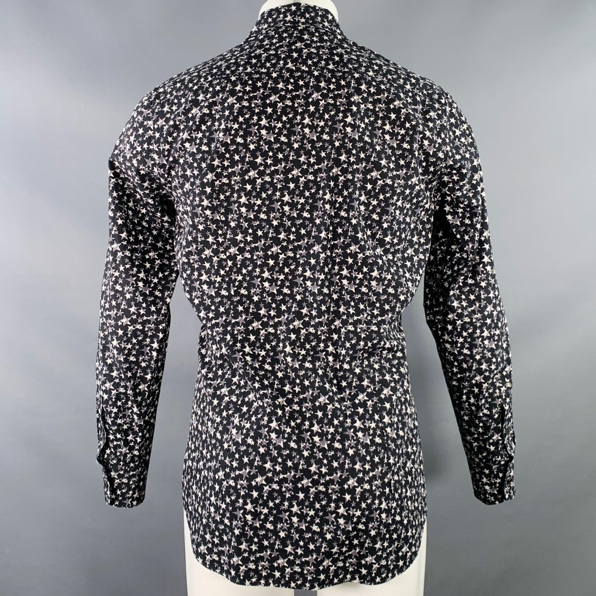 Men's PRADA Size S Black White Grey Stars Cotton Button Up Long Sleeve Shirt For Sale