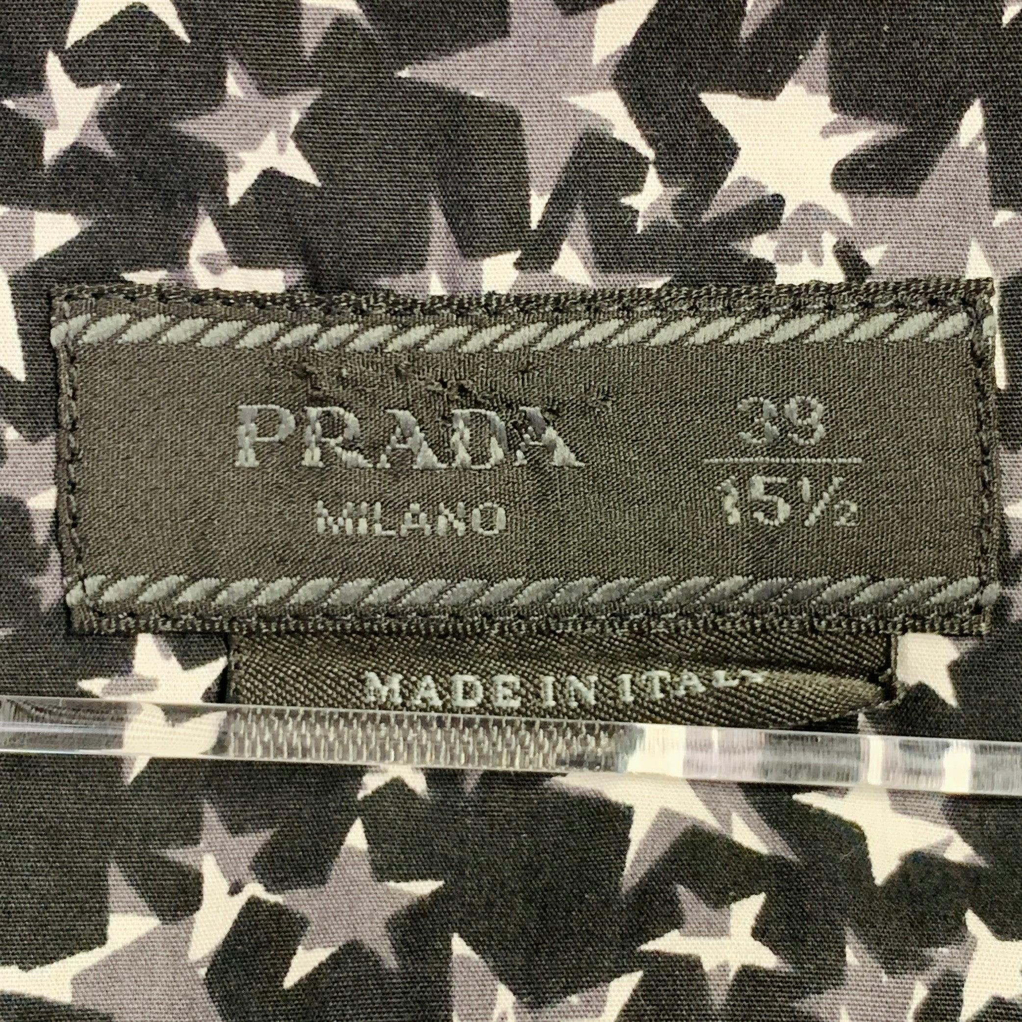 PRADA Size S Black White Grey Stars Cotton Button Up Long Sleeve Shirt For Sale 1