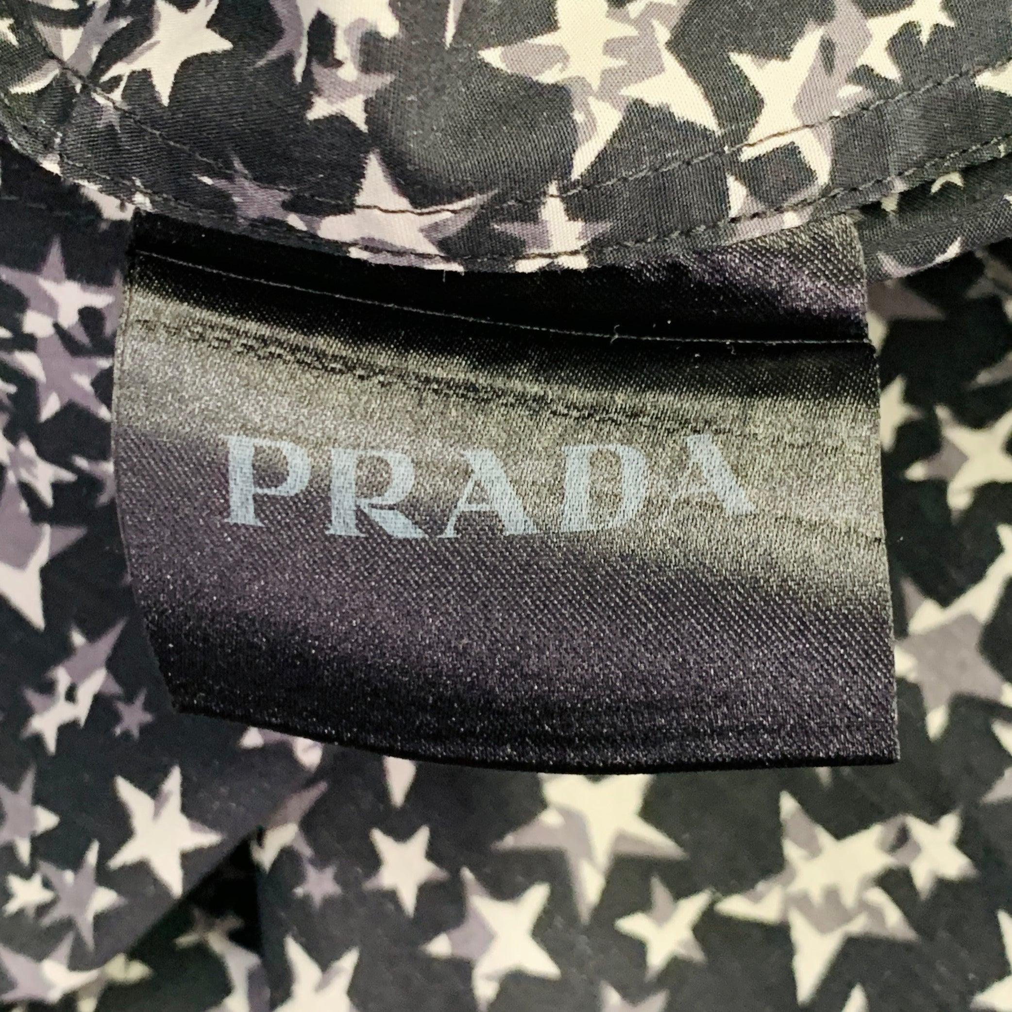 PRADA Size S Black White Grey Stars Cotton Button Up Long Sleeve Shirt For Sale 2