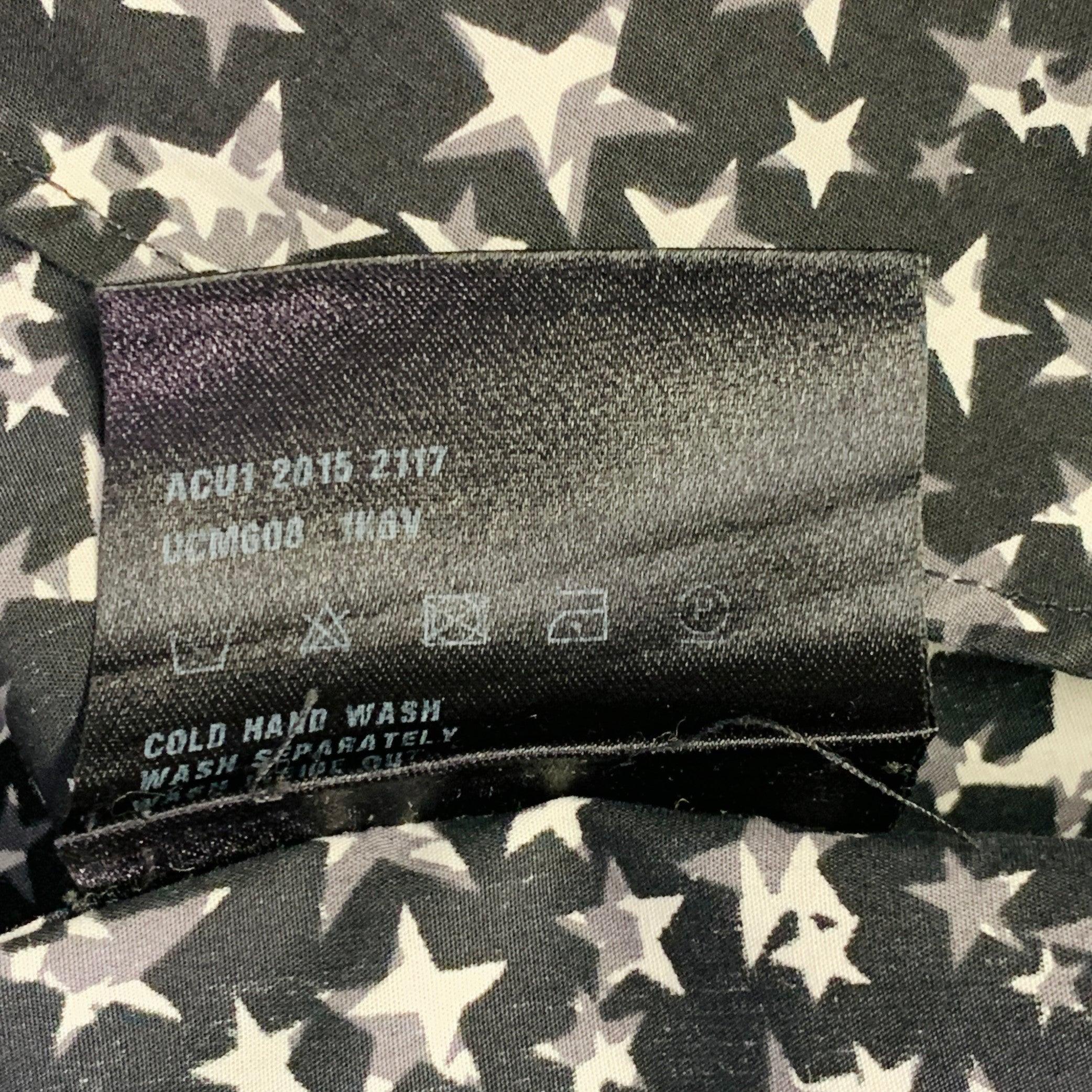 PRADA Size S Black White Grey Stars Cotton Button Up Long Sleeve Shirt For Sale 3