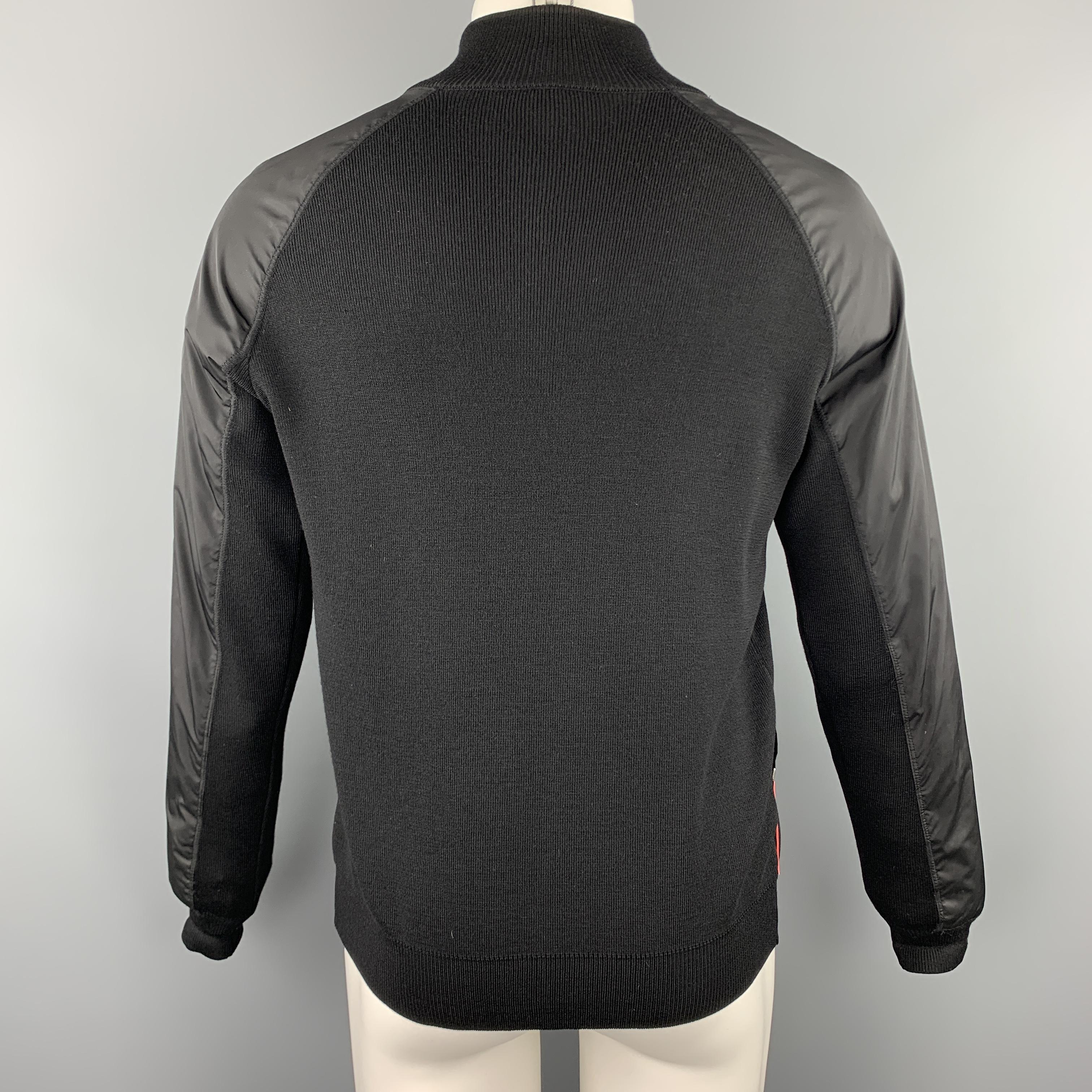PRADA Size S Black Wool Knit Nylon Panel Zip Up Jacket 1
