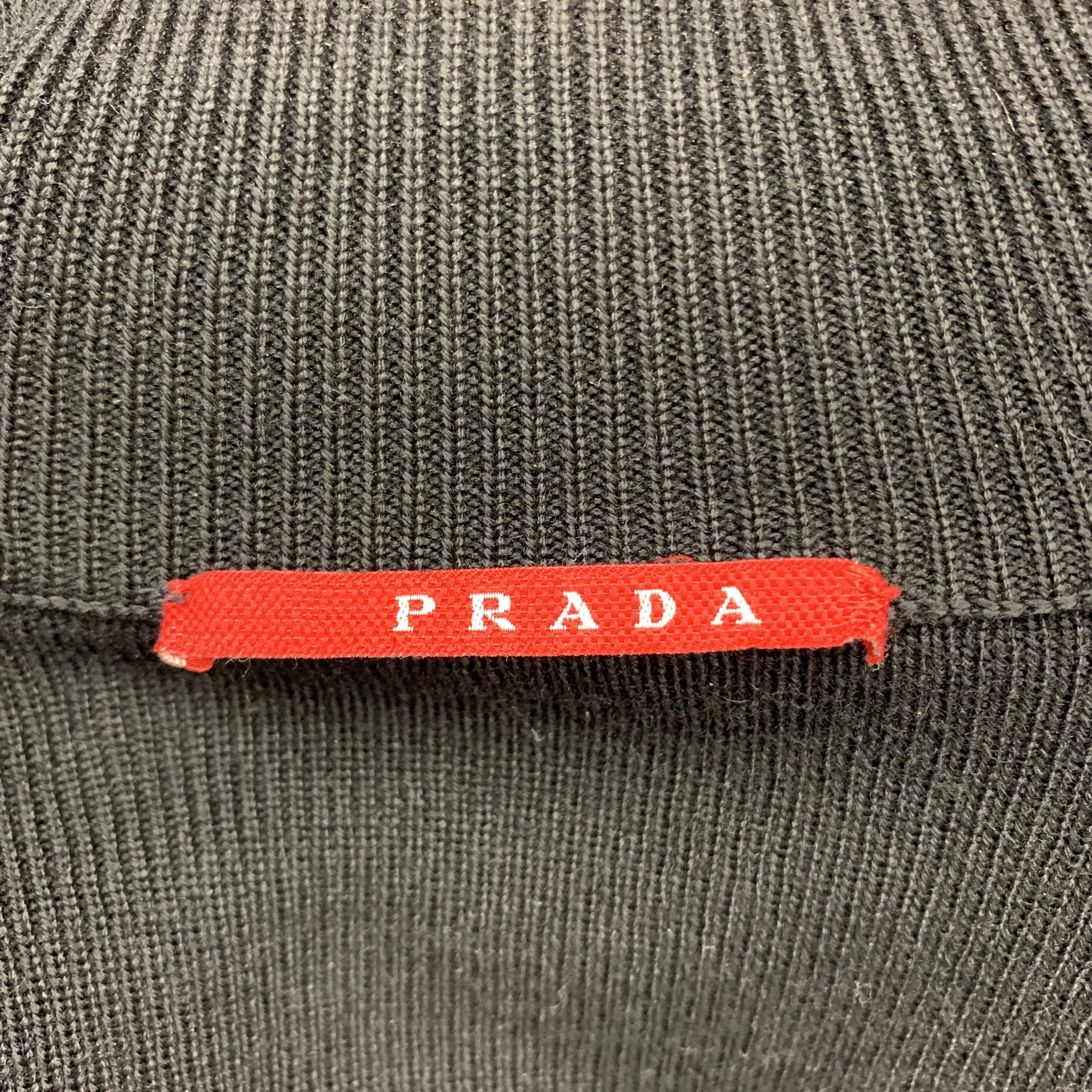 PRADA Size S Black Wool Knit Nylon Panel Zip Up Jacket 2