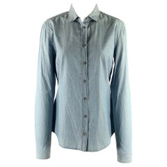 PRADA Size S Blue Linen Blend Spread Collar Shirt